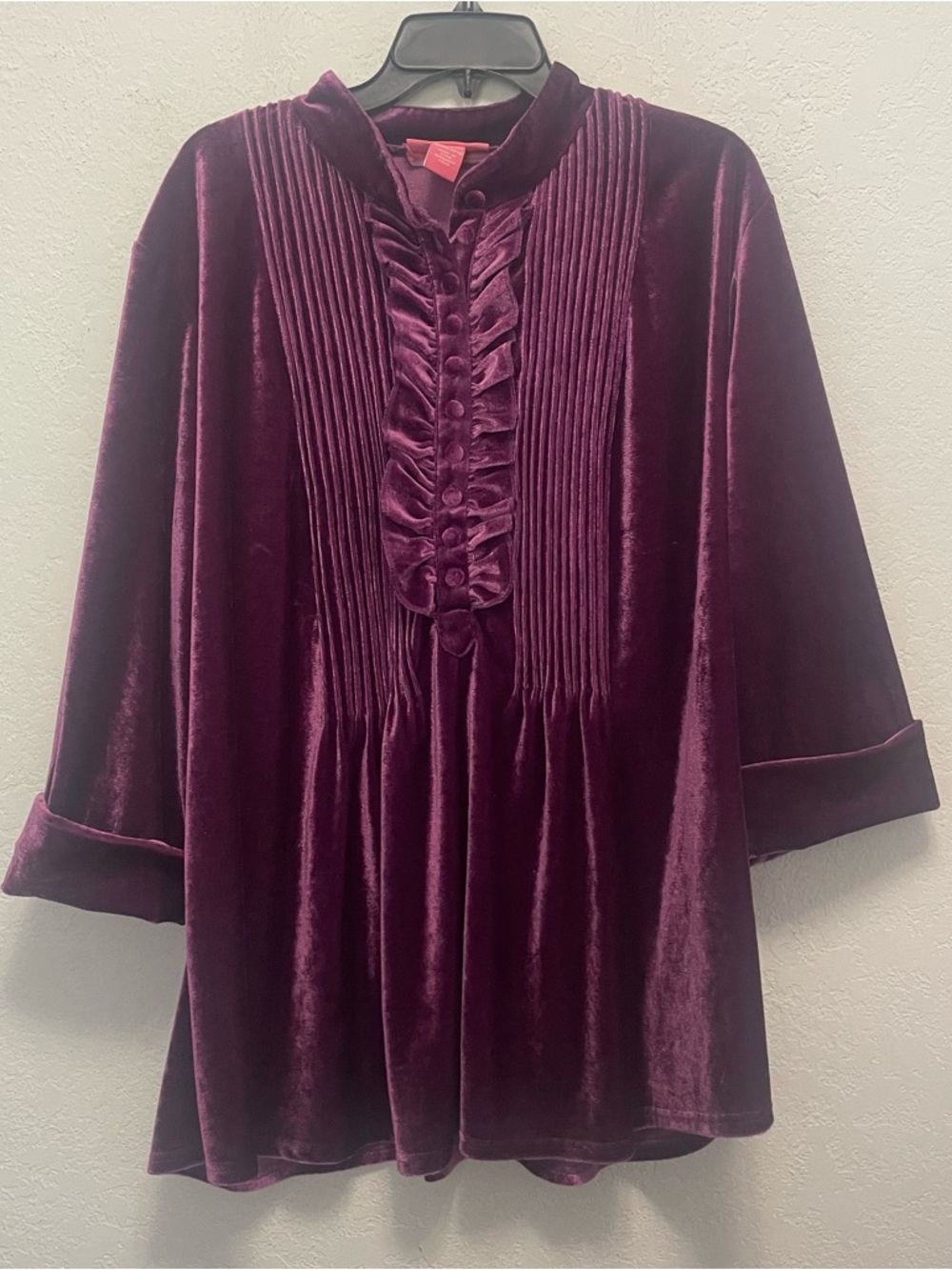 Woman Within Velvet Tunic Top Purple Velour Size 3X Ruffle